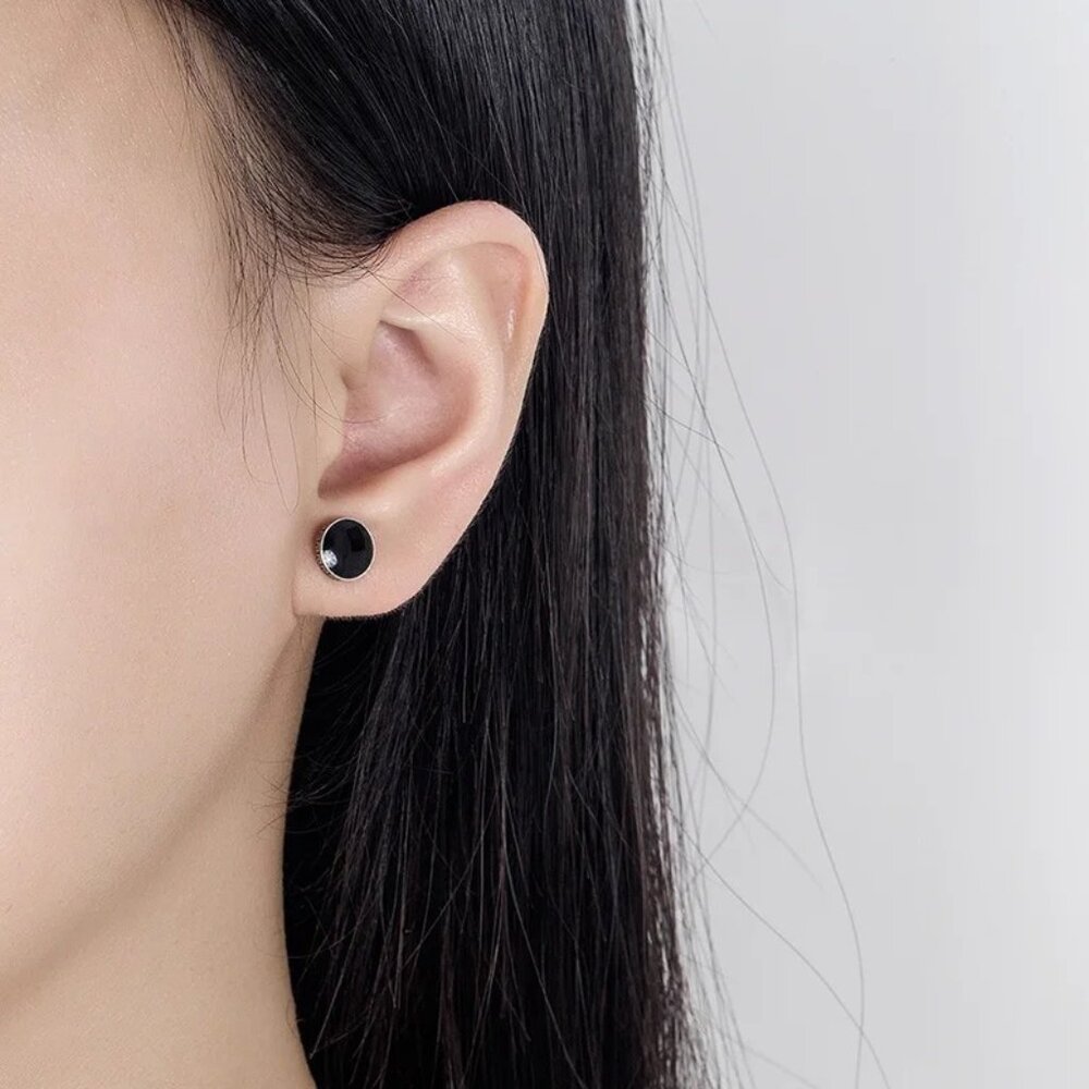 π Greek 6mm Black Button Style 18K White Gold Earring Studs π Hypoallergenic! - Picture 9 of 9